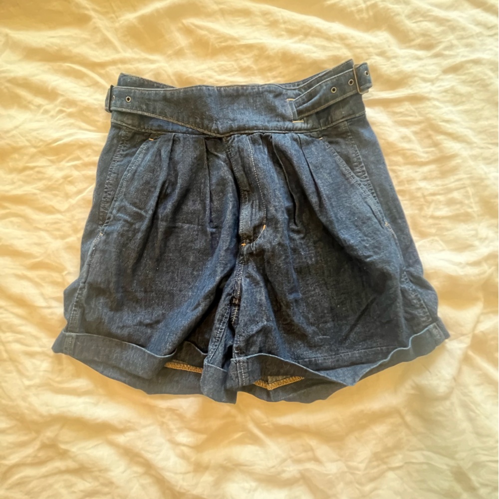 Banana republic double belted High-Waist Dark Blue Denim Shorts